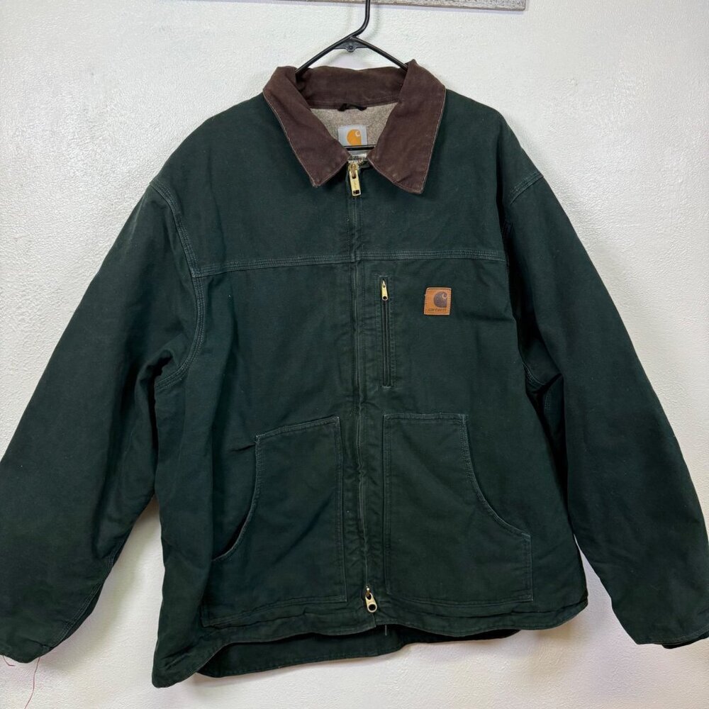 Carhartt C61 SPC Spruce Green Mens 2XL R Sherpa Lined Work Jacket Canvas Chore